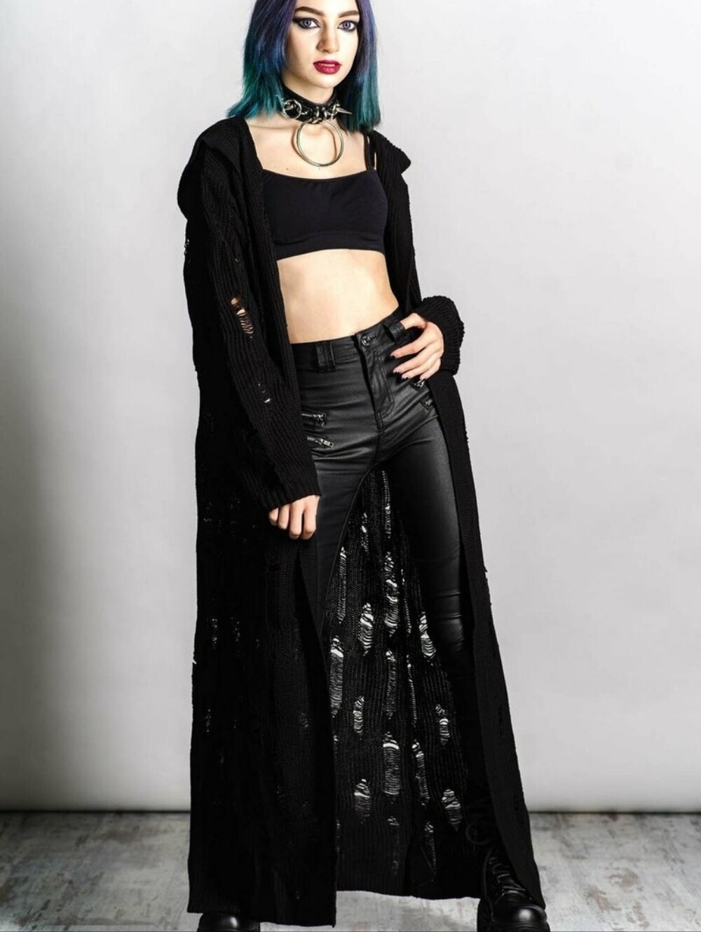 Killstar Hooded Duster Open Cardigan Coatigan Black S